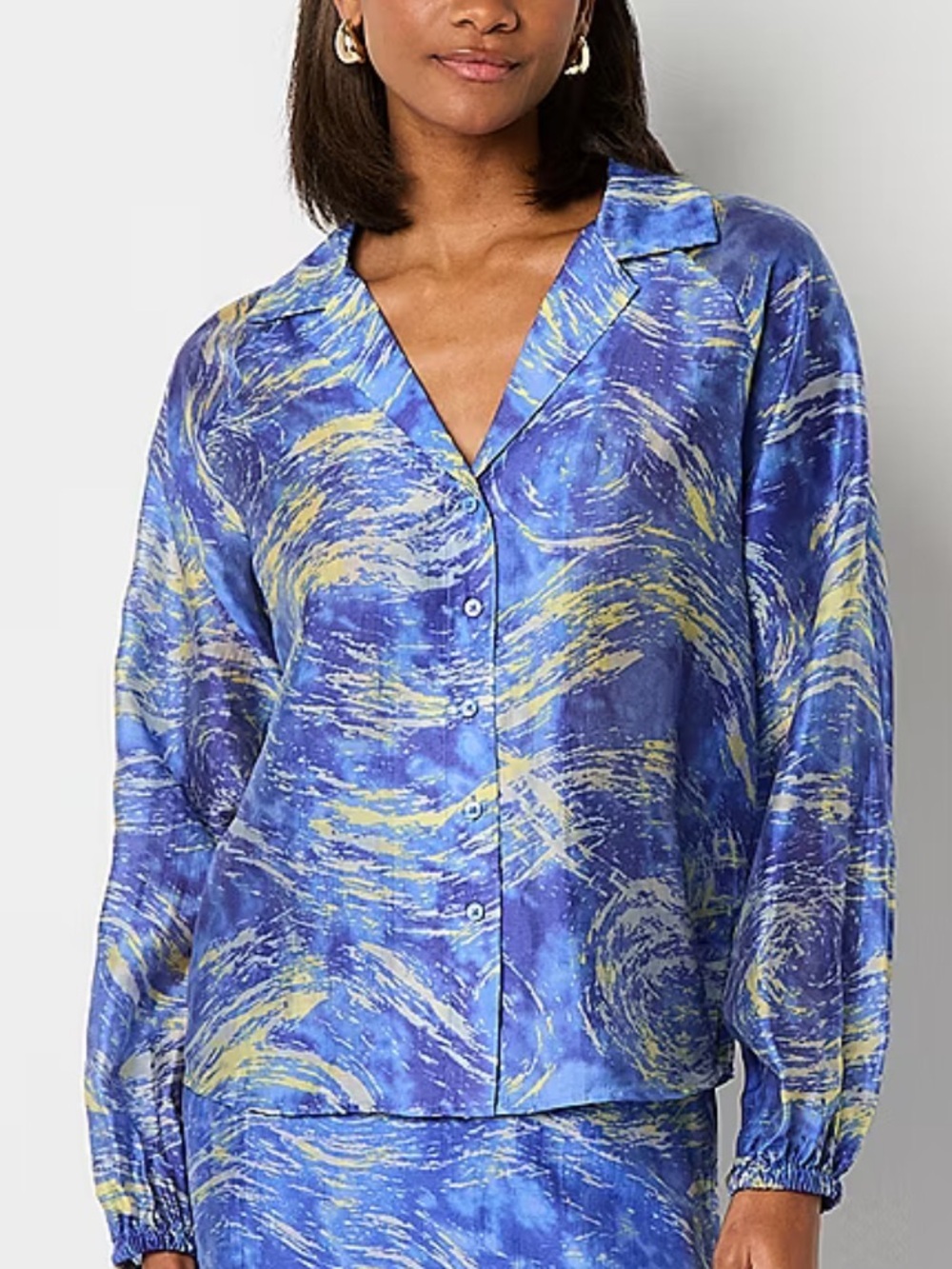 Worthington Blouse Women's XXL  Blue  Semi Sheer Puff Long Sleeve Petite